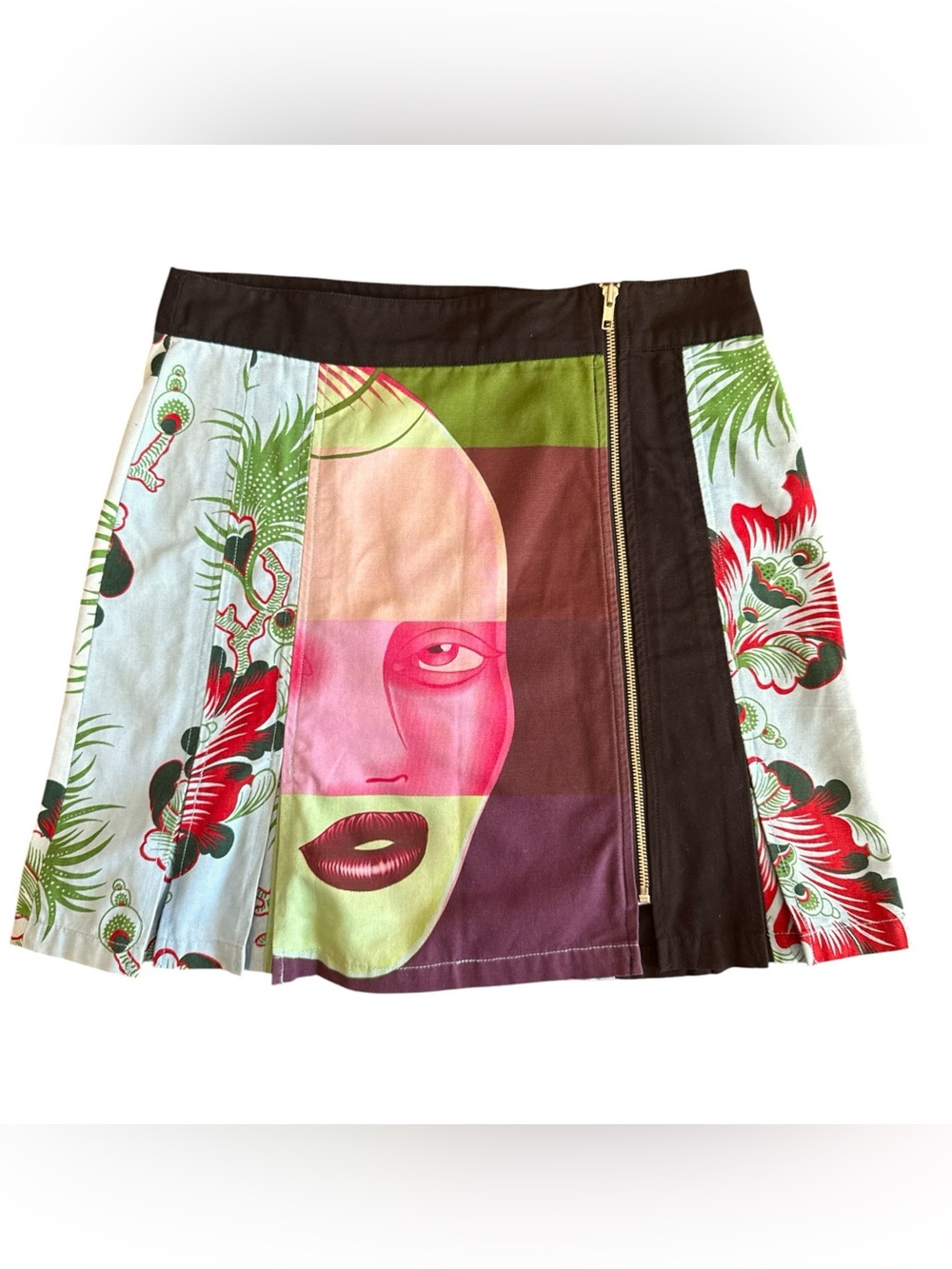 Custo Barcelona Multicolour Face Print Cotton A-Line Mini Skirt Size 8 RARE Y2K